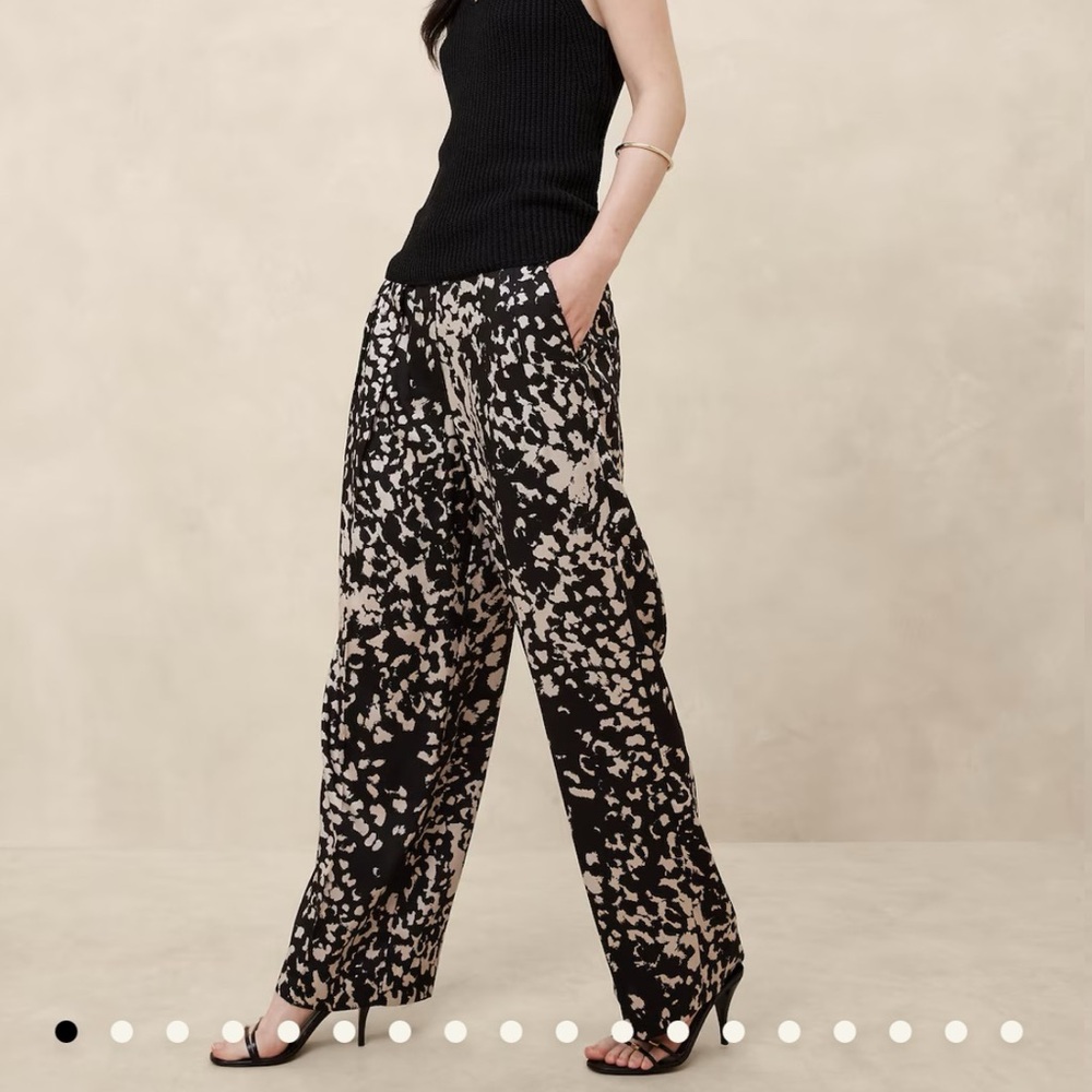Banana Republic Factory Pleated Wide Leg Abstract Dot Print Pants Petite